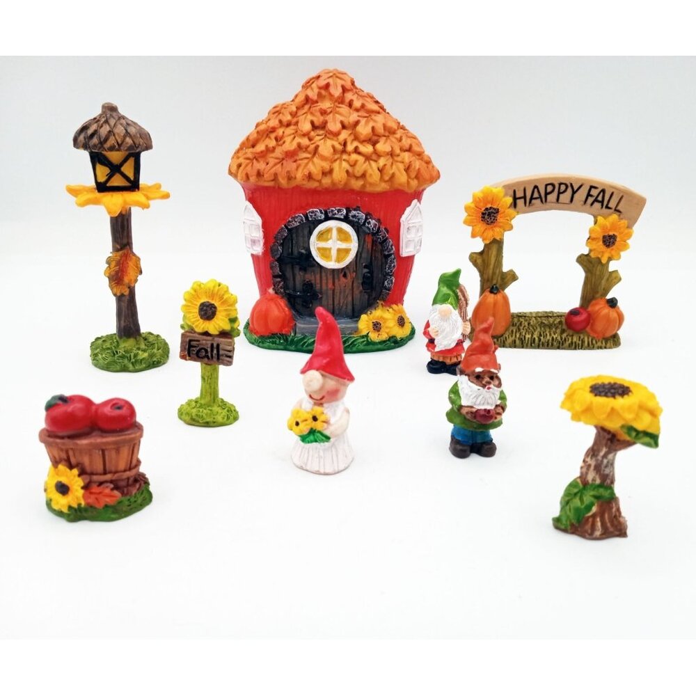 Fairy Garden Gnome Fall Themed House Signs Apples Miniature Dollhouse 9 Pieces